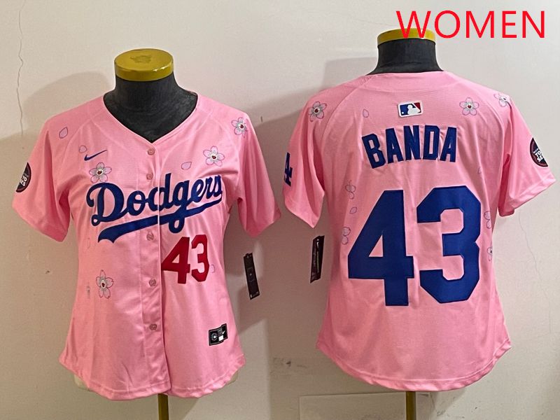Women Los Angeles Dodgers #43 Banda Pink White Blue Sakura Edition 2025 Nike MLB Jersey style 5->women mlb jersey->Women Jersey